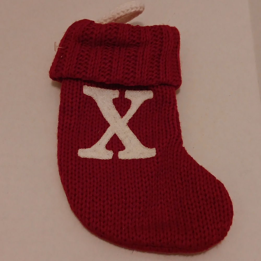 FESTIVE RED KNIT HOLIDAY STOCKING WITH WHITE INITIAL LETTER "X"